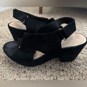 Clarks Black Suede Wedge Sandals